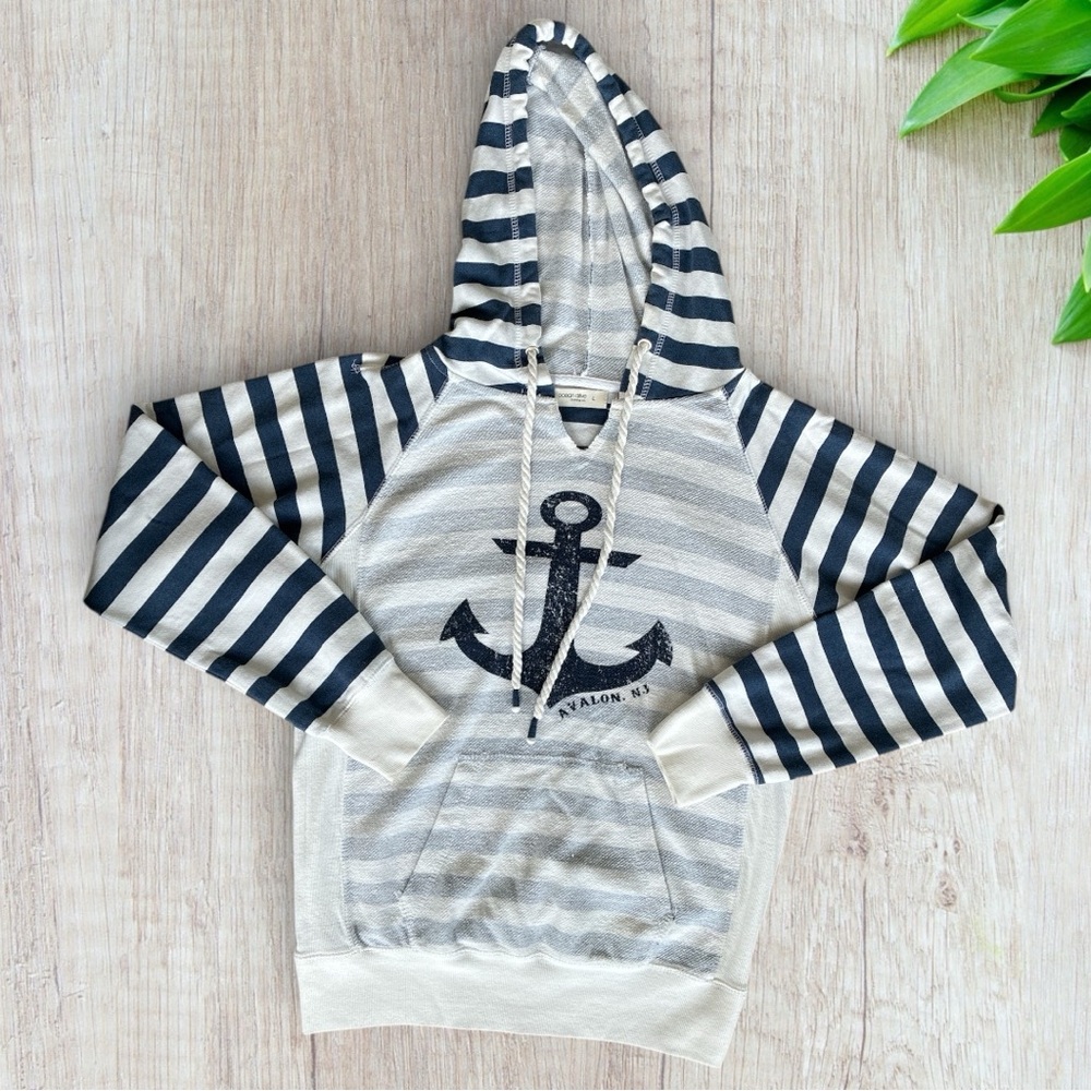 Ocean Drive Women's Avalon, NJ Anchor Blue and White Striped Hoodie Size L
